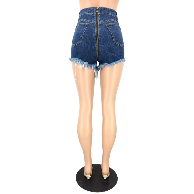 2021 New Summer Fashion Women's Tassel Ripped Hole Denim Short Zipper At The Back Sexy High Waist Denim Shorts Women Clothing