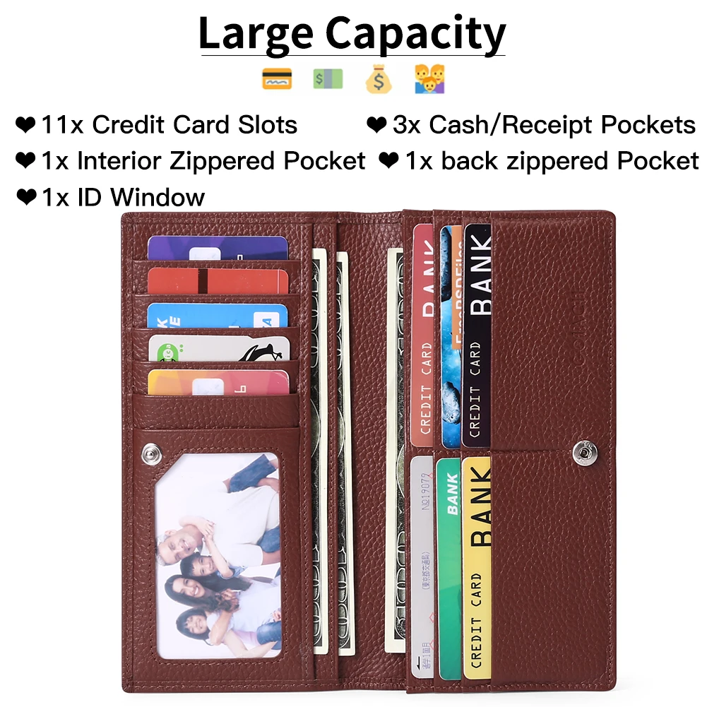 Genuine Leather Women's Wallets Long Ladies Wallet Clutch Money Bag Design Purse Fashion Purses Cards Holder