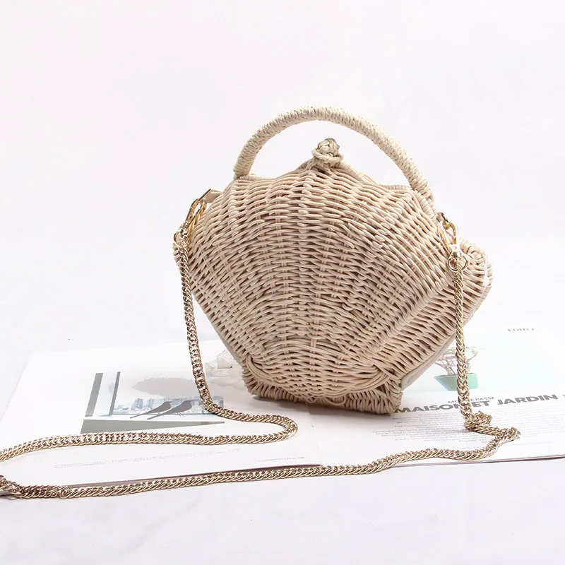 

Tas Tangan Wanita Cangkang Rotan Fashion Tas кросс-боди дизайн Anyam тапочки Pantai Musim Panas Buatan Tangan Dompet