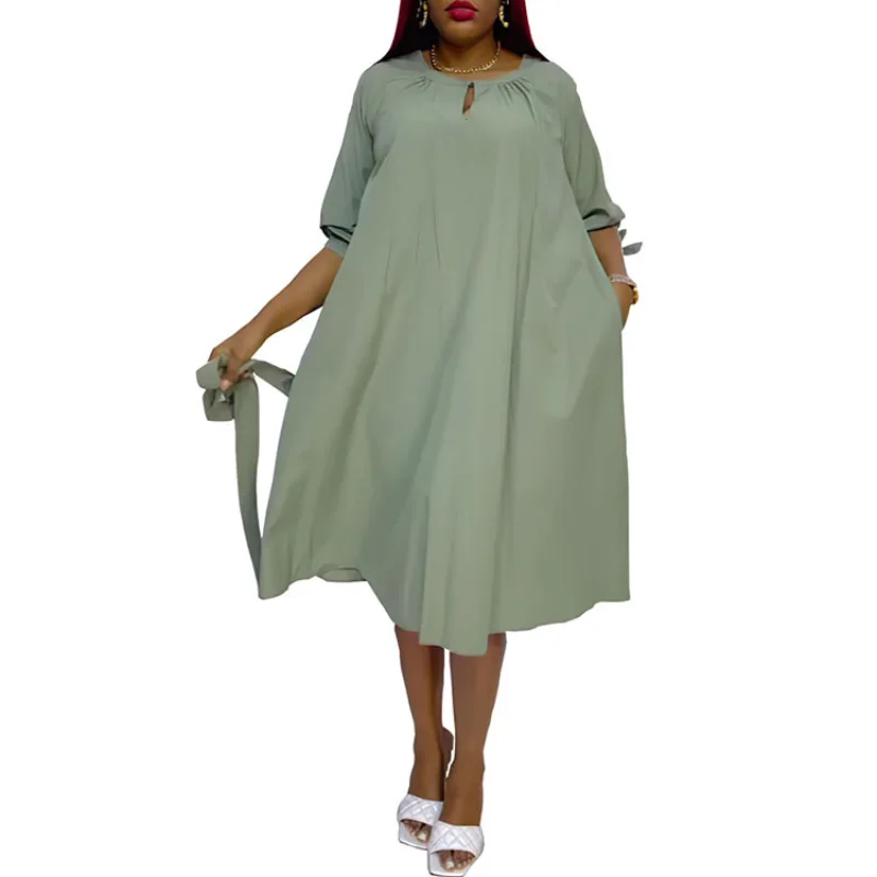 

Dashiki African Dresses for Women 2023 New Bazin Riche Africa Dress 3/4 Bow Sleeve Ankara Dresses Fashion African Skirt Clothing