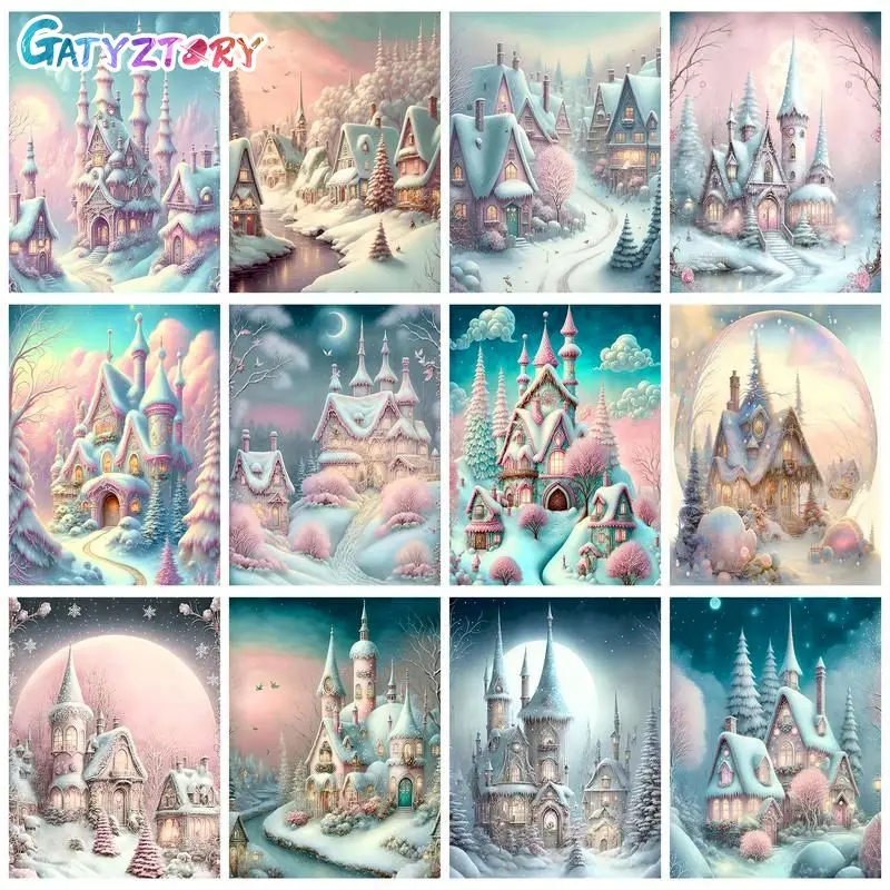 

GATYZTORY Painting By Numbers For Adults DIY Kits HandPainted Castle On Canvas With Framed Oil Picture Drawing Coloring By Numbe