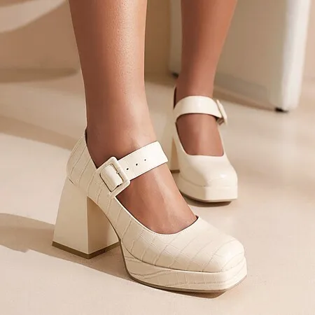 

Туфли большого размера на высоком каблуке, простые модные и удобные туфли на толстом каблуке, с квадратным носком, большие размеры