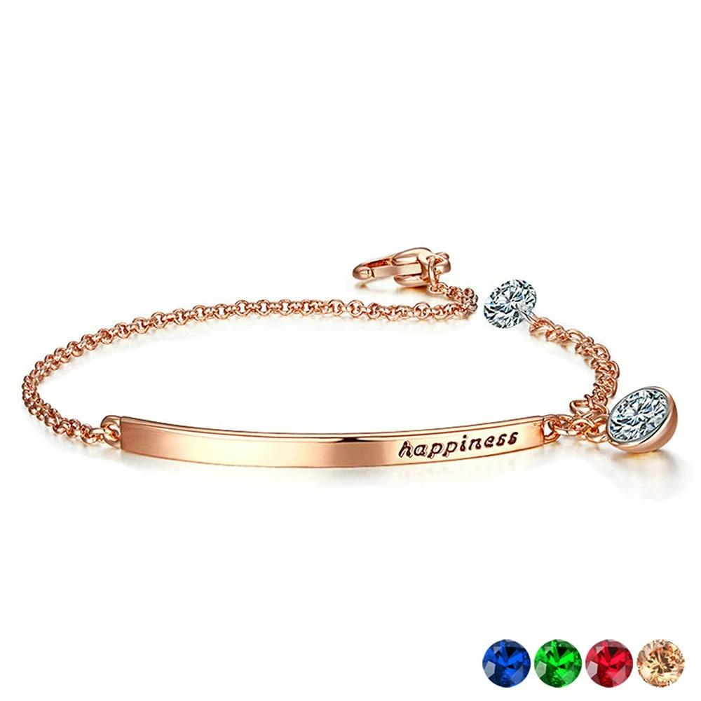 

Bracelets for Women Girls Fashion Colorful Zircon Crystal Happiness Letter Rose Gold Valentine's Day Birthday Party Jewelry Gift