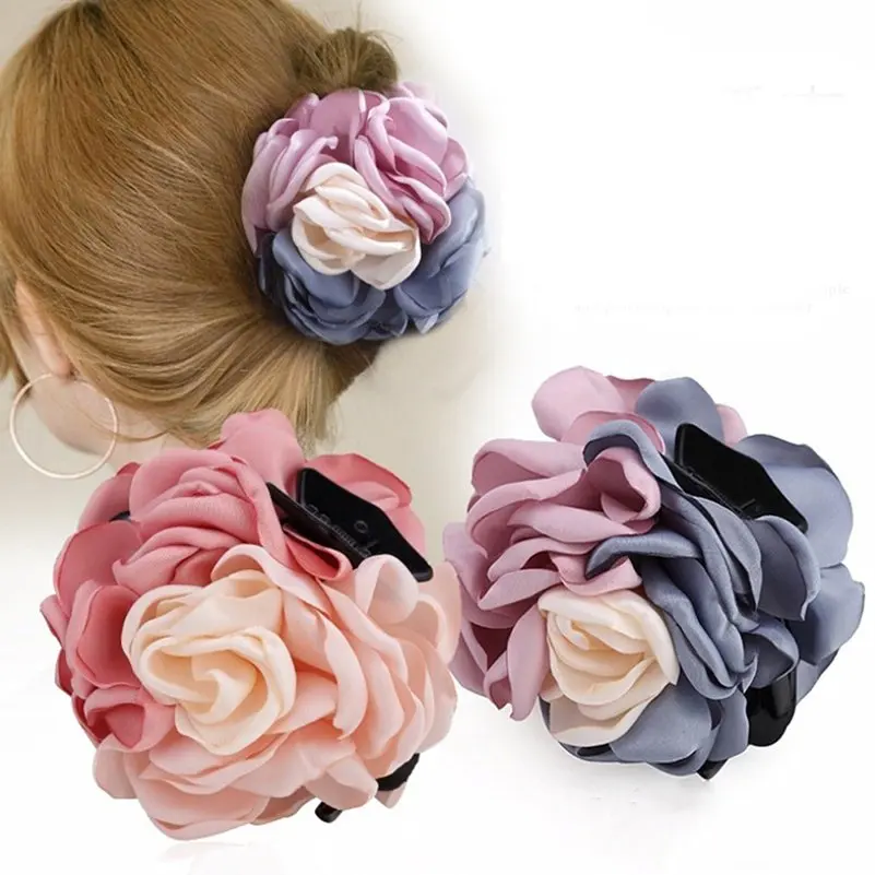 Большой цветок камелии, Женская разноцветная Роза, большие заколки для волос, держатель для конского хвоста, заколки, аксессуары для волос