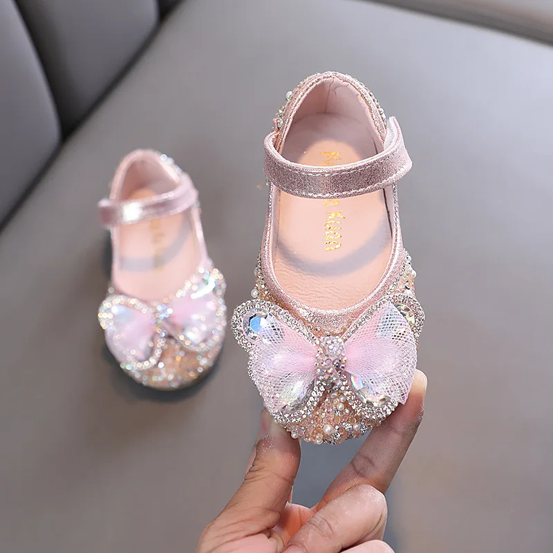 AINYFU Girls' Princess Leather Shoes Children's Fashion Performance Dance Shoes New Kids Sequins Rhinestone Bow Single Shoes