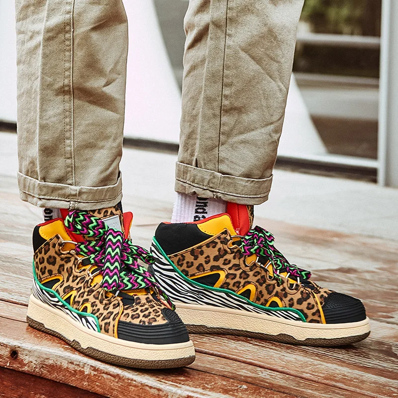 2022 New Retro High Top Sneakers Men Unisex Designer Sneakers Animal Leopard Shoes Men Platform Skateboard Shoes Men Trainers