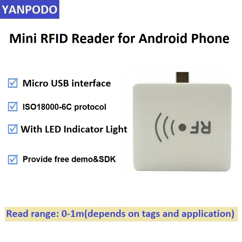 

Yanpodo UHF Mobile Phone OTG Reader Micro USB Interface RFID UHF Portable Mini Handheld Card Reader with free SDK
