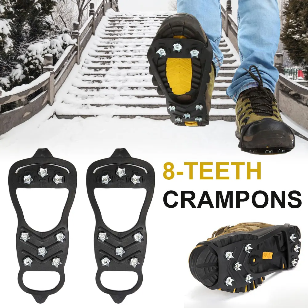 

1 Pair 8 Teeth Anti-Skid Ice Gripper Spike Winter Climbing Anti-Slip Snow Spikes Grips Cleats Over Shoes Covers Crampon Hiking