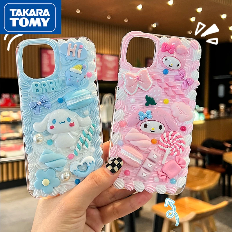 

TAKARA TOMY Hello Kitty for IPhone 13 Pro Max Phone Case for IPhone 12 Pro Max 11 Por Max XR Simulation Cream Protective Cover