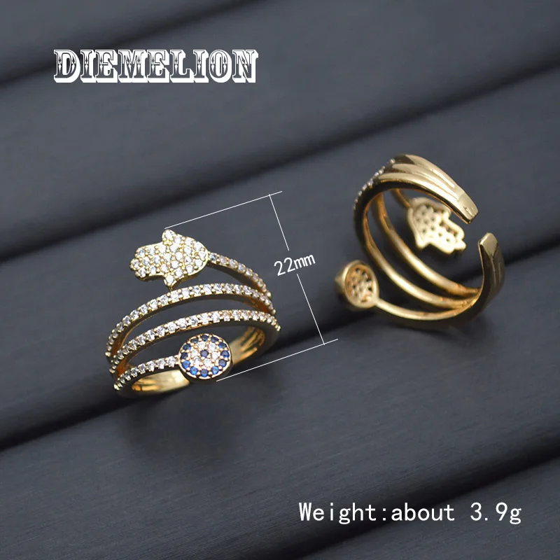 Роскошные золотистые регулируемые женские кольца в виде хамзы с голубым глазом