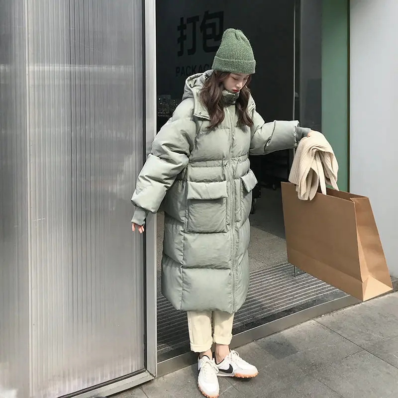 Long Down Cotton-padded Jacket Women 2023 New Korean Bread Coat Fashion Loose Thickened Cotton Coat Black Clothing Winter Purple