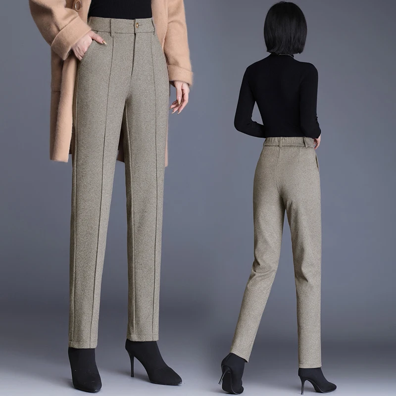 

Winter Thicken Straight Suit Pants for Women Casual Khaki High Waist Loose Trousers Fashion Ladies Pants Pantalones Mujer 24202