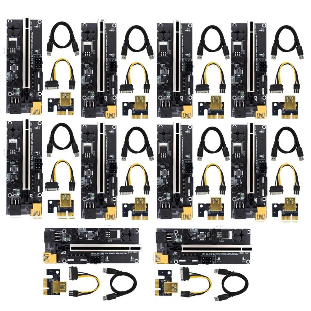 

10PCS Upgraded VER009S Plus PCI-E PCIE Riser Card Ver 009S USB 3.0 SATA 15Pin to 6Pin Adapter for BTC Mining Miner,Black