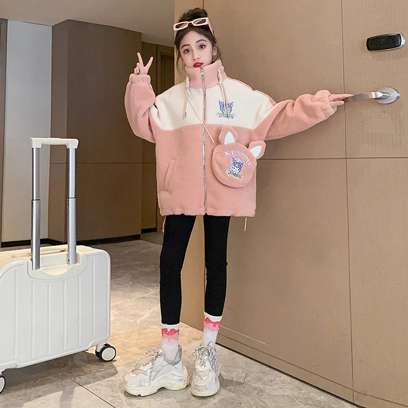 

New Kawaii Sanrios Kuromi Children's Thick Coat Lamb Velvet Top Winter Cartoon Birthday Gifts Girlfriend Gifts Toys For Girls