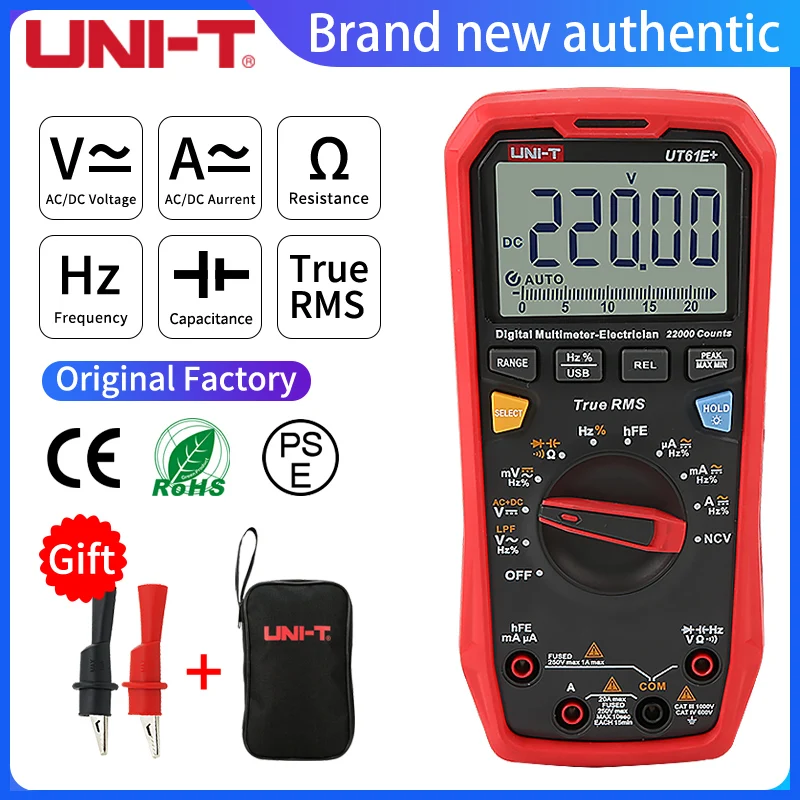 

UNI-T UT61B+ UT61E+ UT61D+ Handheld Professional Digital Multimeter Tester Unit True RMS Auto Range 6000 Counts DC AC 1000V