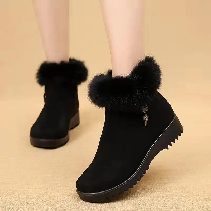 

Womens Snow Boots Black Cotton Boots Old Age Shoes Middle Aged Mother's Cotton Shoes Thickened Non Slip Warm Flat Boots