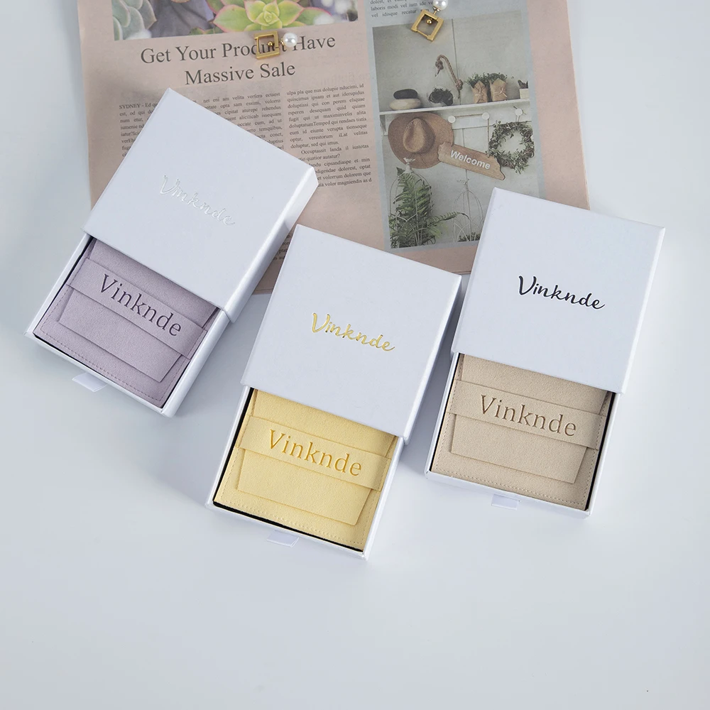 Best Packaging Designs Logo Drawer Jewelry Box White Thickened Cardboard Bracelet Necklace Earring Storage Case Microfiber Bag