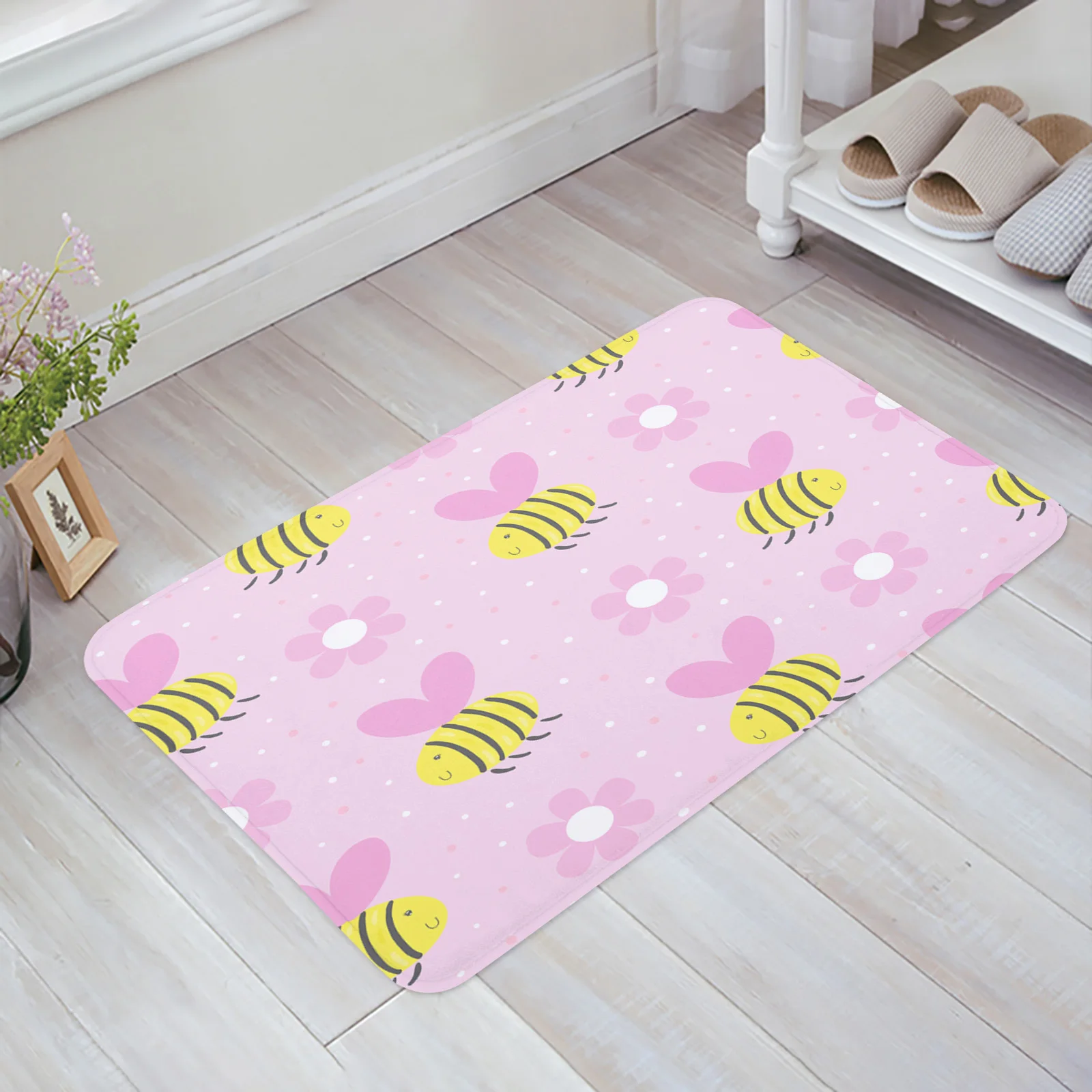 Мультяшный милый розовый Детский напольный коврик с Пчелой для кухни декор