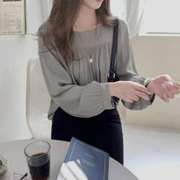 blouses women french style tender classy minimalist square collar basic autumn new arrival feminino all match vintage casual top