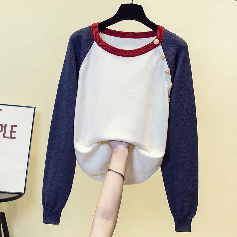 Пуловер женский с круглым вырезом на пуговицах длинным рукавом