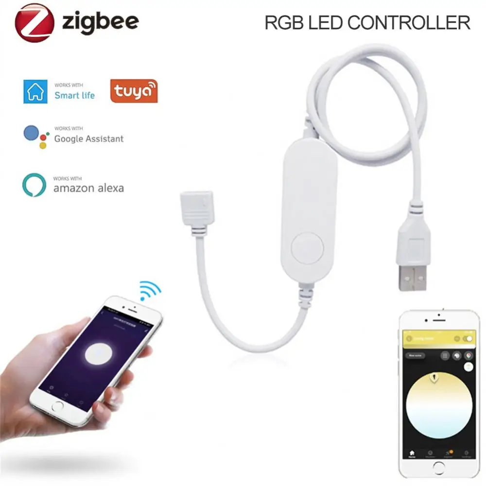 

TUYA Zigbee Smart Mini Led Strip Controller Dimmable RGBW/RGBCW Voice Control Work With Alexa Tmall Genie Google Assistant