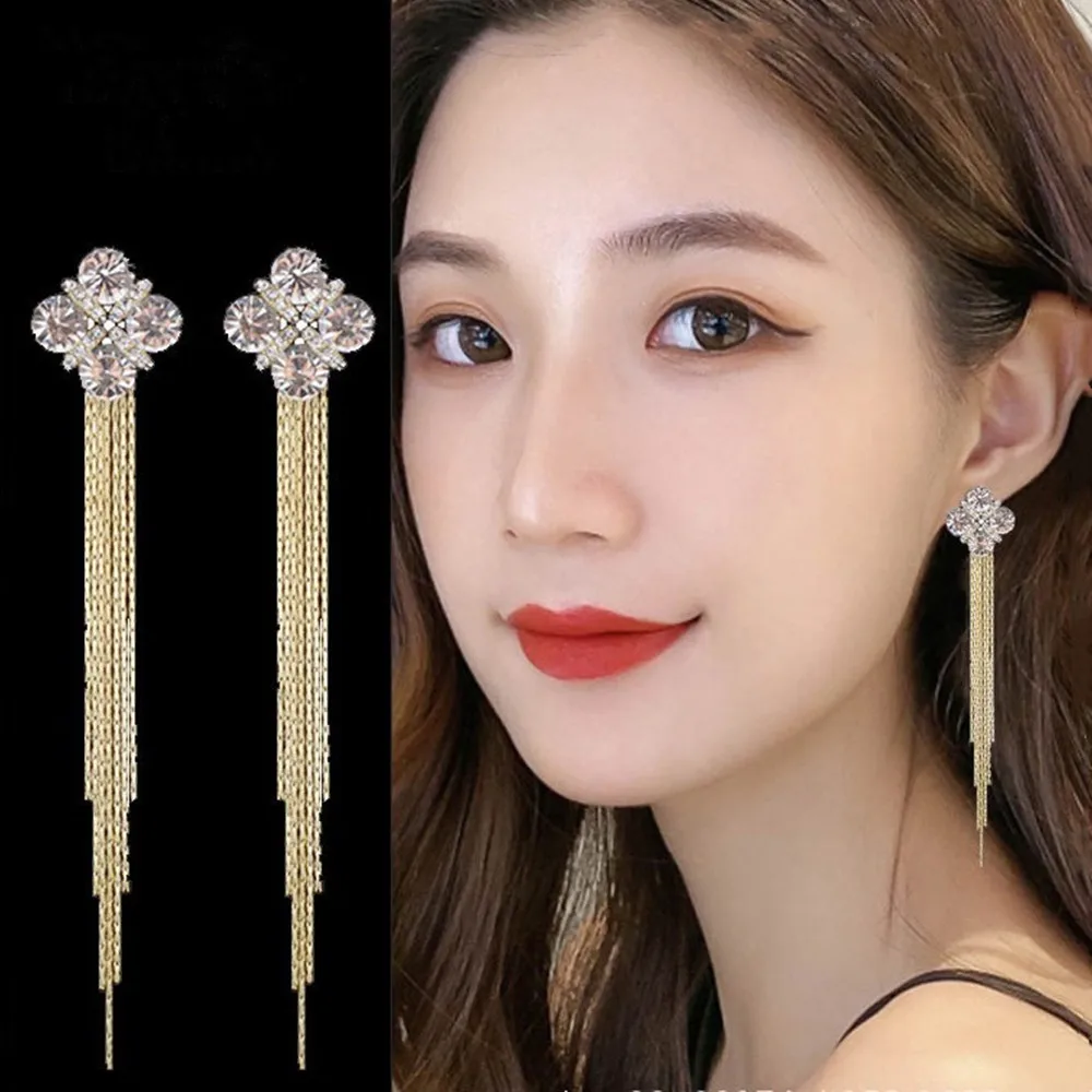 

1Pair Dangle Hanging Earrings Crystal Long Drop Tassel Elegant Earrings for Women Brida Banquet Party Wedding Jewelry Gifts