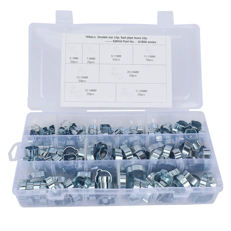 

Двойные зажимы для шлангов с цинковым покрытием, размеры 5-7 мм, 160 зажимов