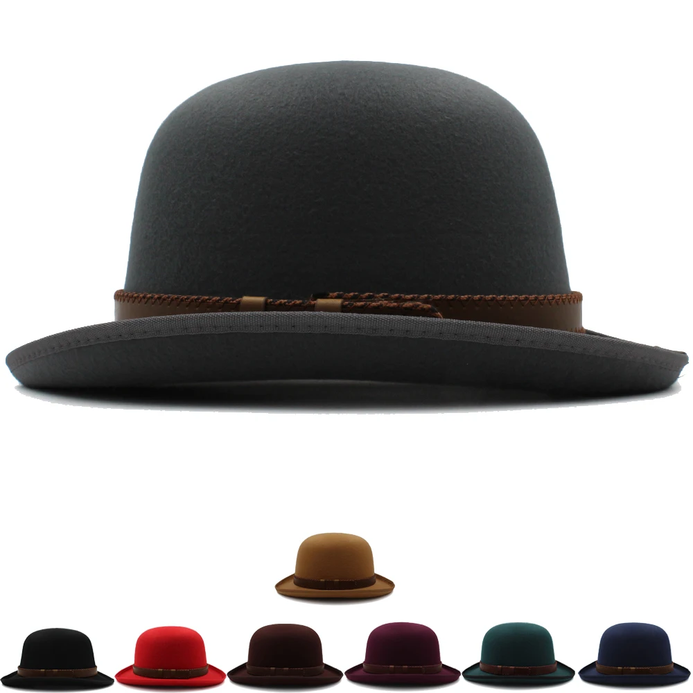 

Men Women Wool Blend Oval Top Bowler Hats Woolen Fedora Caps Trilby Classical Derby Sunhat Adjustable UK M-L US 7 1/8-7 3/8