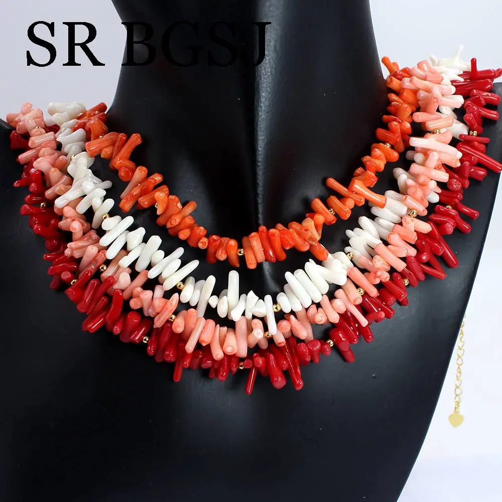 6-12mm Brilliant Delicate Chokers Collar Yellow Clasp Branch Natural Coral Necklace For Women 16-20inch