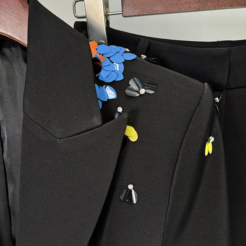 HKSH 2024 весенне-осенний новый женский пиджак с блестками и одной пуговицей длинный