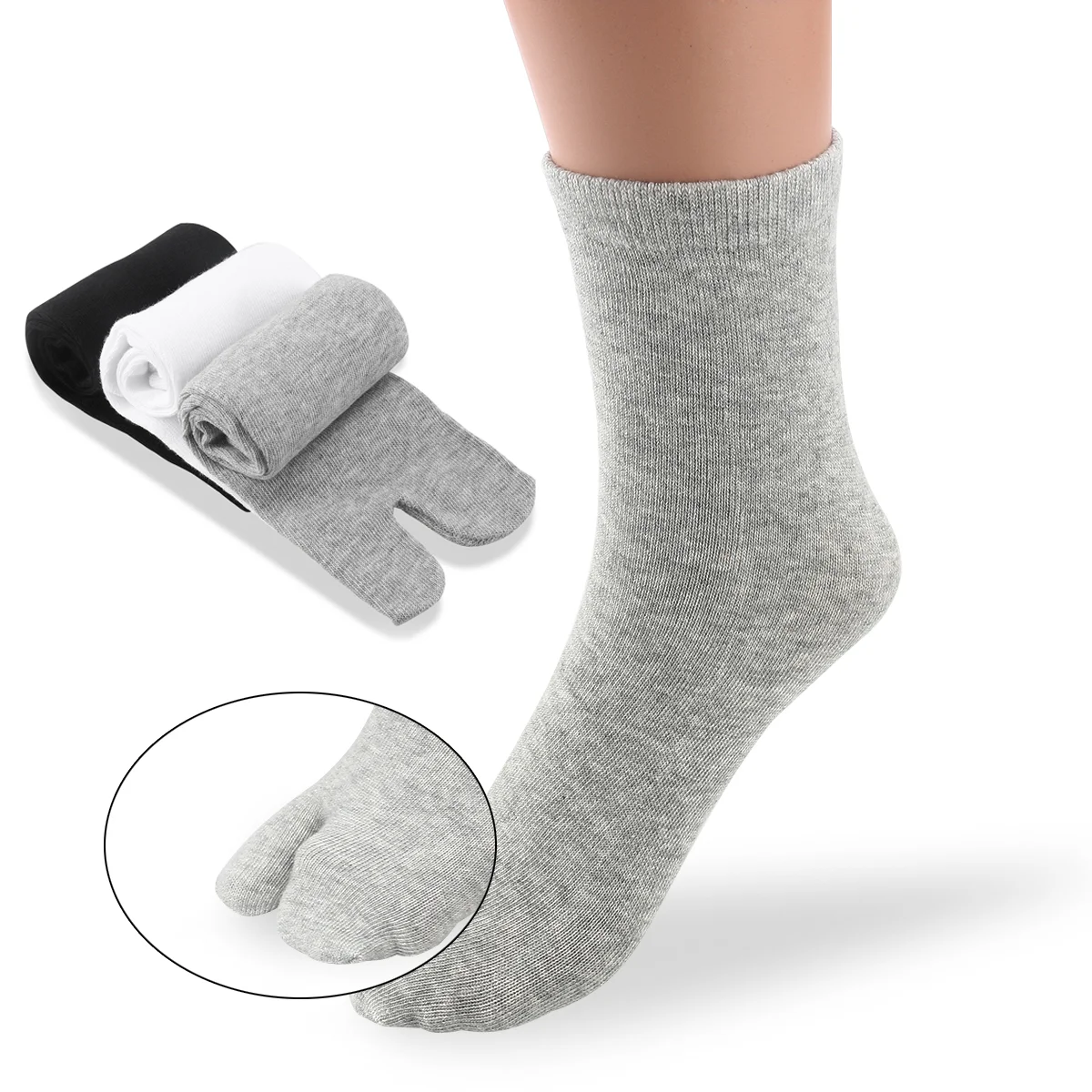 

Tinksky 3 Pairs of Elastic Cotton Tabi Toe Socks (White+Grey+Black)