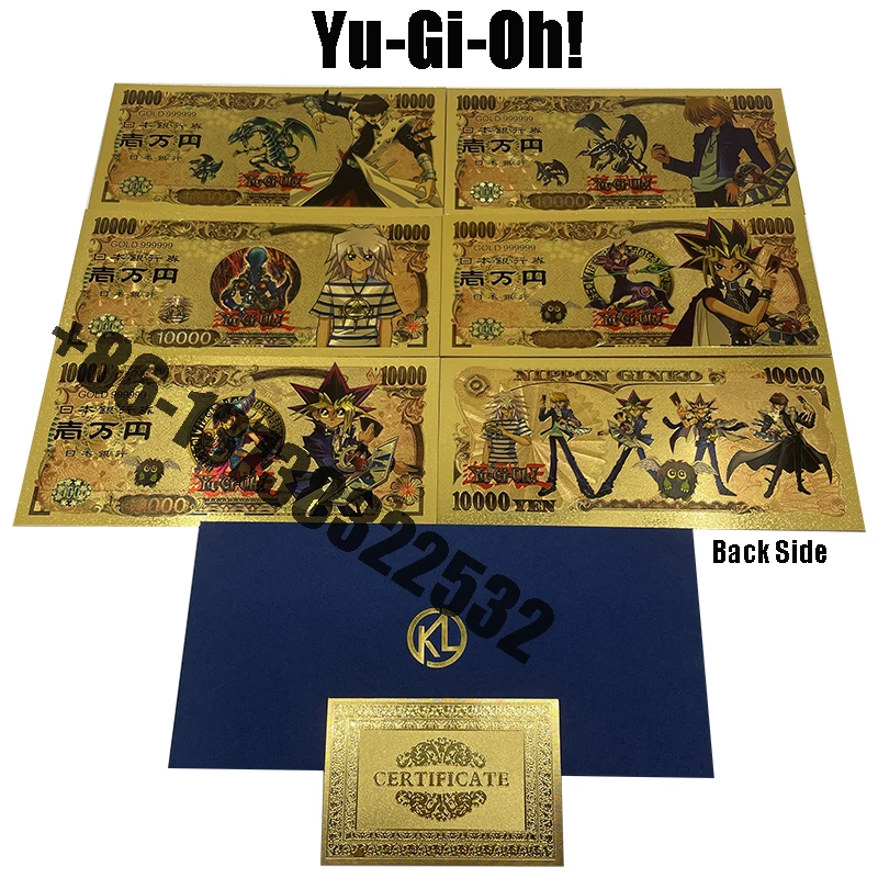 

Beautiful 5 Designs Japanese Classic Game Yu-Gi-Oh! Gold Plated Banknotes For Christmas Boy Birthday Souvenir Gifts