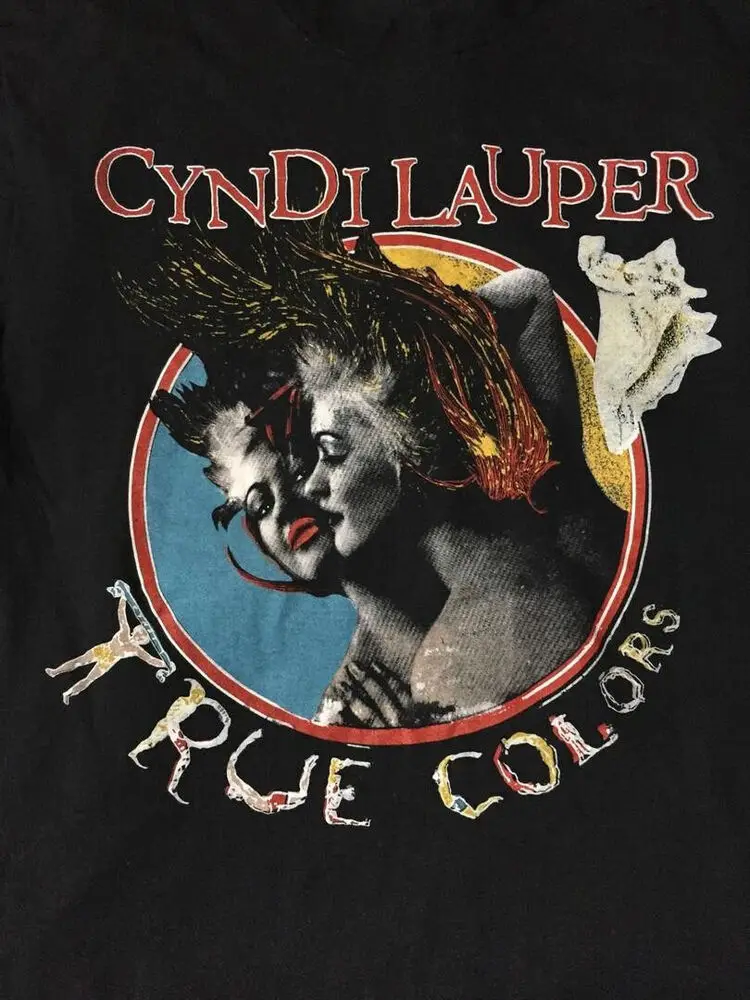 Хлопковая черная Мужская футболка VTG Cyndi Lauper всех размеров желтого цвета 1F267