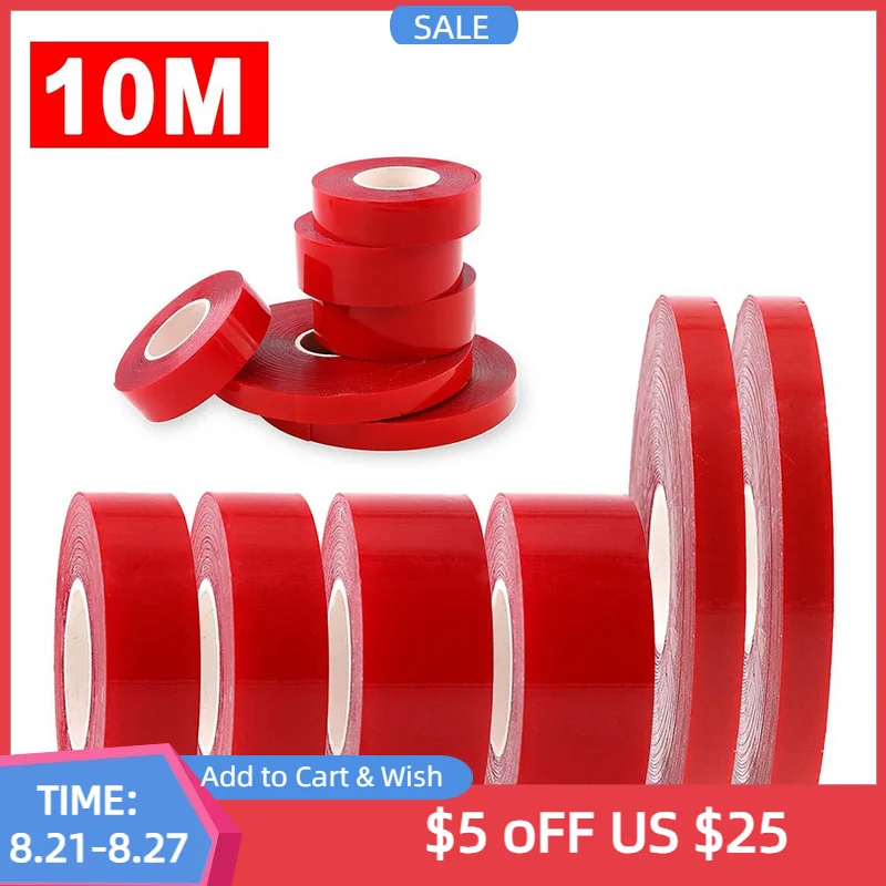 10M Double Sided Adhesive Tape Transparent Acrylic Waterproof Strong Mounting Tape Strip No Trace 5MM-20MM Width for Wall Decor