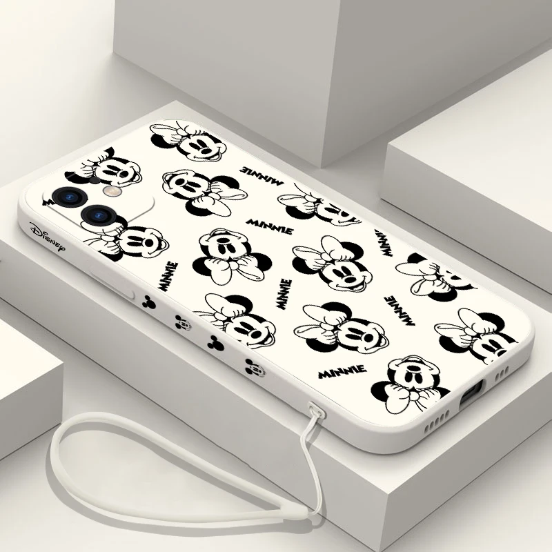 

Cute cartoon Disney Minnie Mickey Phone Case For Samsung Galaxy S23 S22 S21 S20 Ultra FE S10 4G S9 Note 20 10 Plus With Lanyard