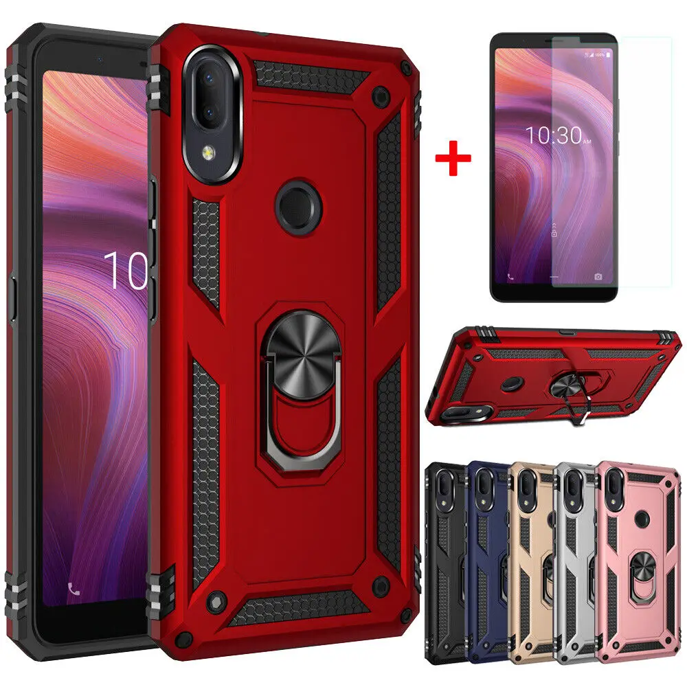 

Mobile Phone Case with Magnetic Ring For Alcatel 3V 2019 5032W Shockproof Armor Ring Stand Case Cover+Tempered Glass