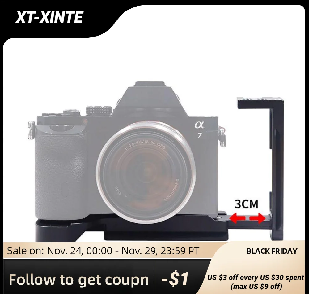 

A7M4 Quick Release L Shaped Plate with Cold Shoe Mount 1/4 3/8 Thread Aluminum Alloy L Bracket Hand Grip for Sony A7M4 Camera