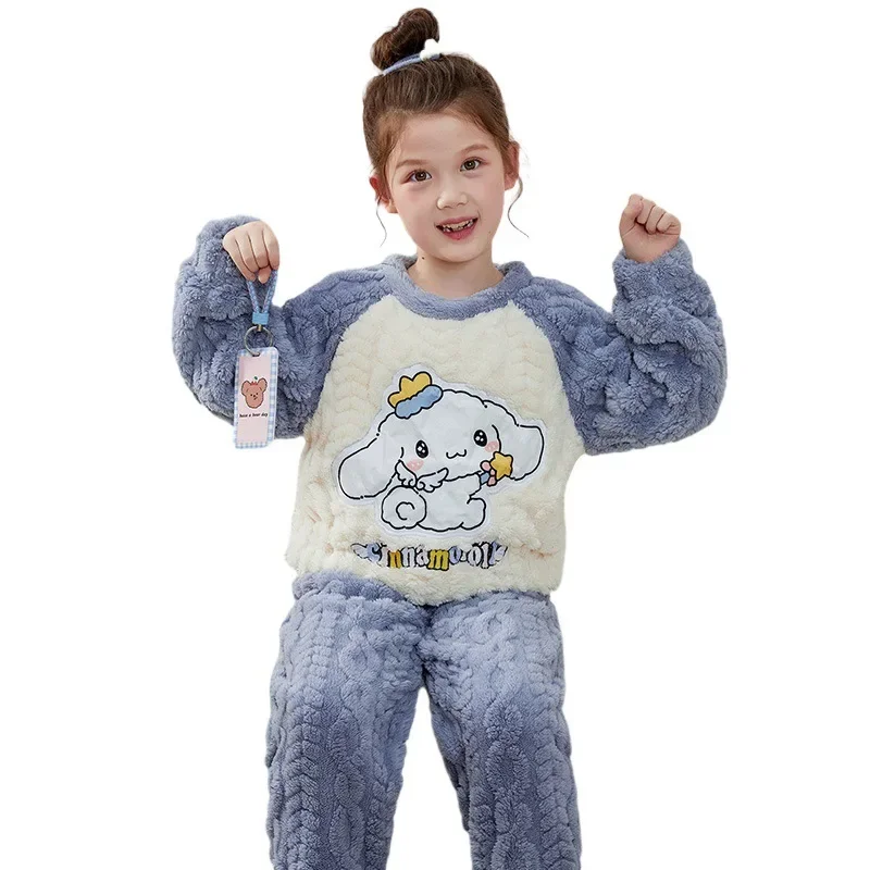 

Kawaii Winter Children's Flannel Pyjamas Cinnamons Sleepwear Girls Boys Coral Velvet Homewear Boys Warm Thick Pajamas Set