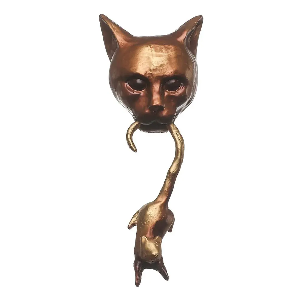 

Unique Cat And Mouse Door Knocker Or Wall Resin Ornament Rusty Brown Cast Iron Pest Repellent Mouse Metal Statue Decoration