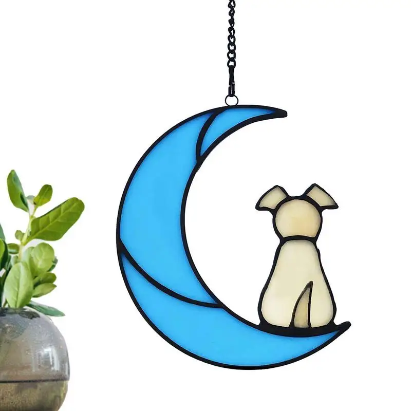 

Декоративные подвесные украшения для собак, автомобильные интерьерные зеркала, 2D Подвеска для собаки, сидя на Луне, подарки для детской комнаты
