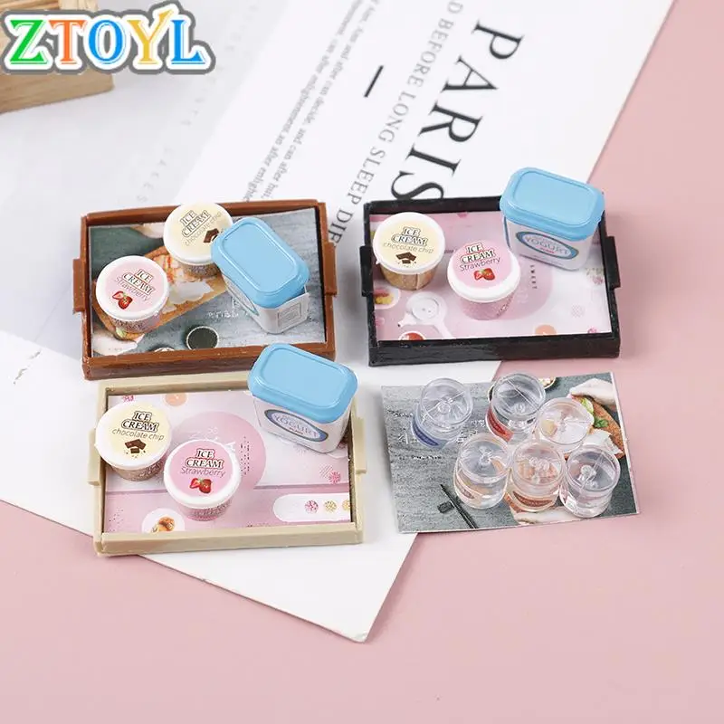 

1Set 1:12 Dollhouse Miniature Ice Cream Tray Set Cute Creative Kitchen Furniture Accessories Toy Gift