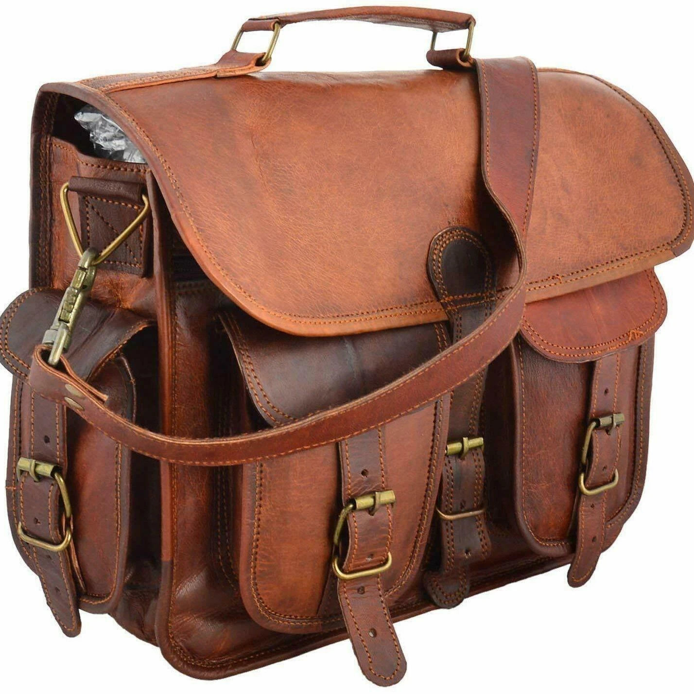 

15 Inch Leather Messenger Bag Shoulder Men Laptop Briefcase Vintage Satchel Backpacks for Men