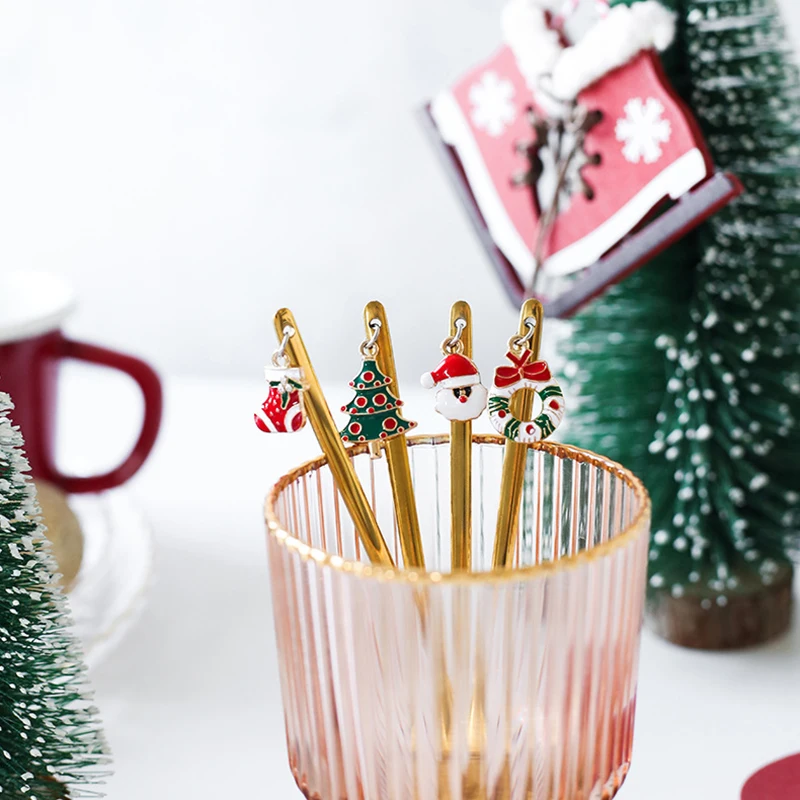 

2/1PCS Christmas Gift Spoon Fork Coffee Spoon Fruit Fork Dessert Spoon Elk Christmas Tree Decoration Cutlery Kitchen Accessories