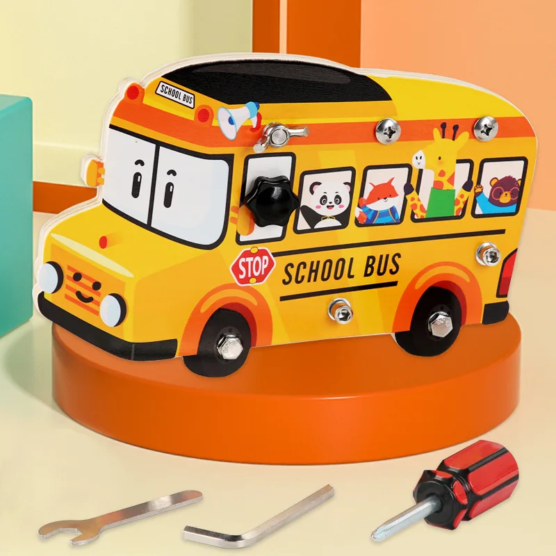 

Children's School Bus Montessori Toy Set Educational Designer Model Screwdriver Disassembly Assembly Puzzle Toys for Kid