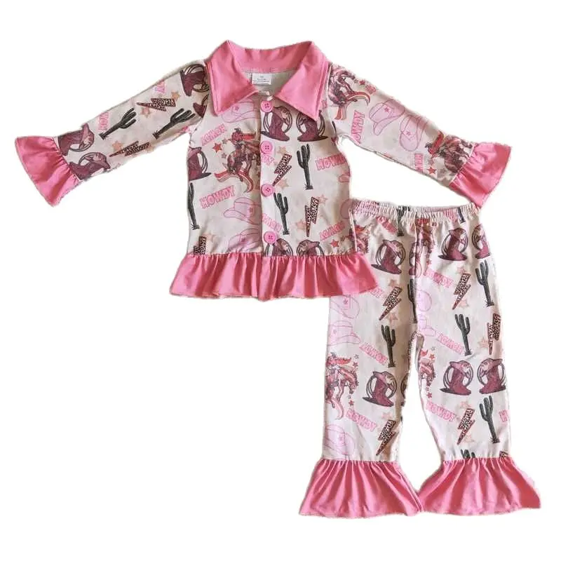 

New Fashion RSTGirl Clothes Pink Long Sleeve Top And Bell Pants Children Girls Winter Pajamas Outfits Boutique