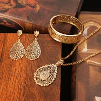 luxury arabesque design women jewelry set gold plated necklace earring bangle set for bridal trendy moroccan jewelry