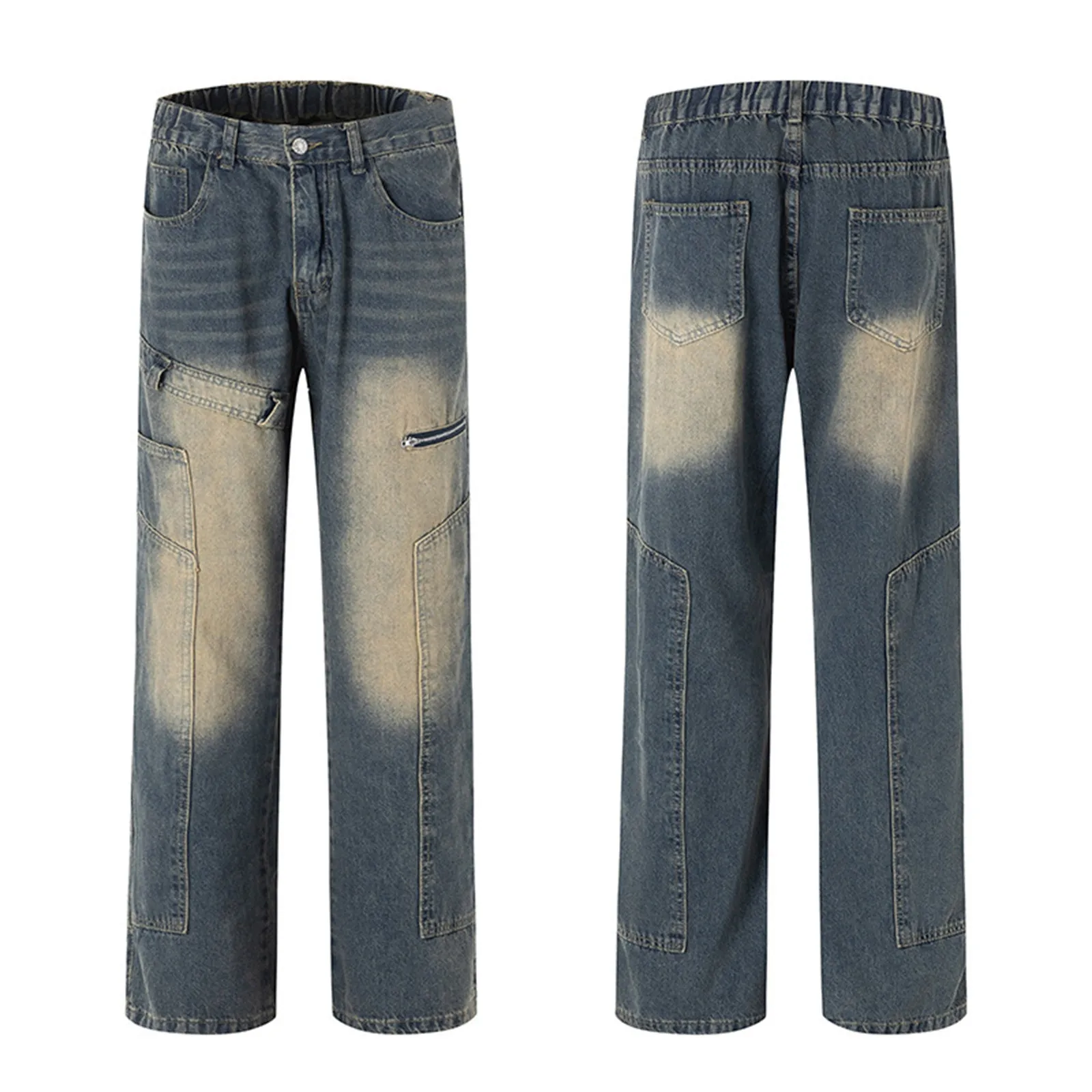 Джинсы на молнии для мужчин тяжелой промышленности 2024 весна и осень ретро