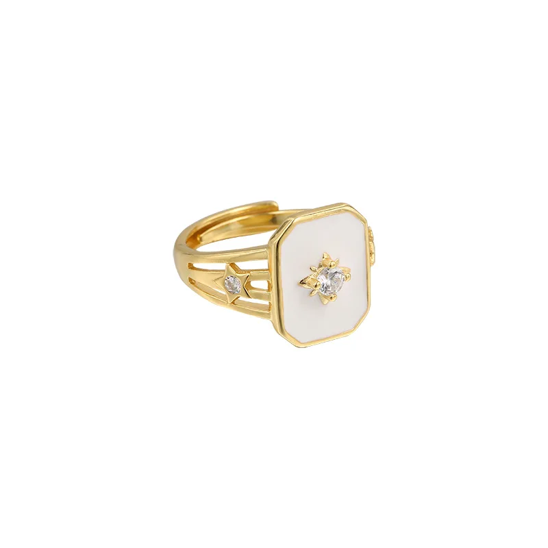 

Trendy Jewelry Women 925 Silver Real 18K Gold Plated Zircon Starburst Signet Rings For Women