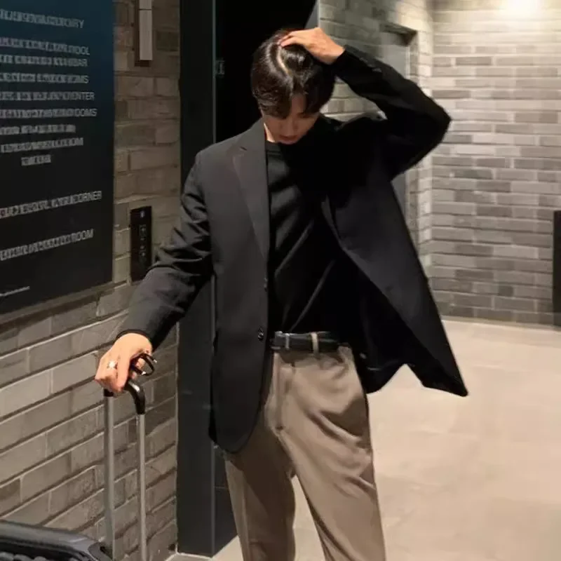 Корейский мужской повседневный Блейзер свободного кроя в западном стиле черная