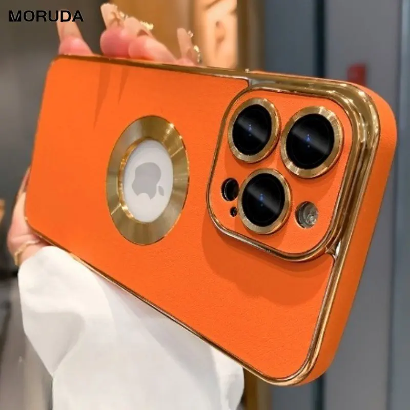 

Luxury Leather Logo Hole Case for iPhone 14 13 Pro 12 11 Pro Max 14 Plus Camera Film Protector Soft Cover For iPhone 14 Pro Max